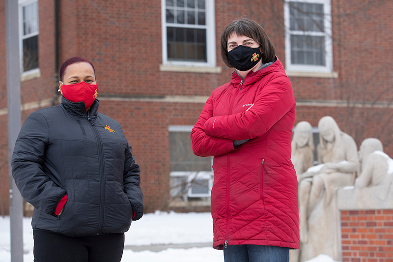 Virginia Speight (left) and Susan Lammers outside Elm Hall