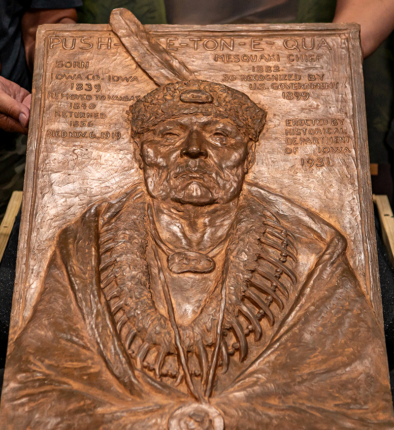 Rectangular bas relief sculpture of Native American chief