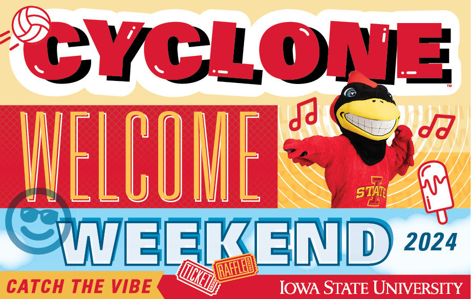 Cardinal and gold graphic for Cyclone Welcome Weekend 