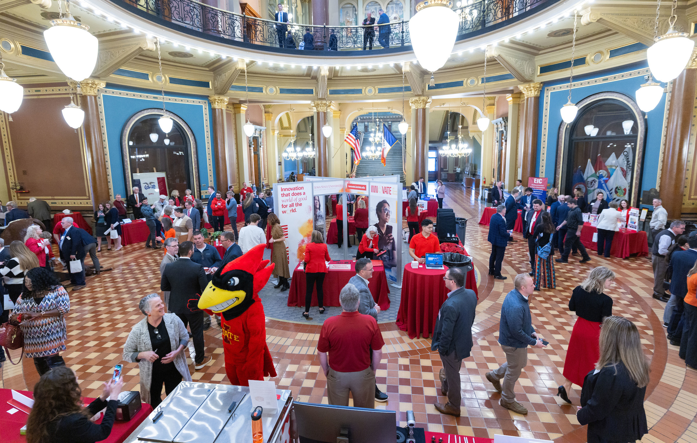 birdseye view of rotunda area of capitol building with display t